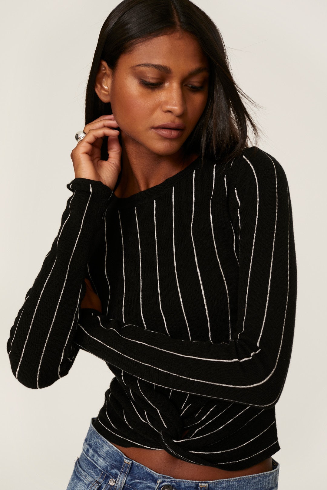 Pinstripe Knot Front Top by Victor Glemaud 3