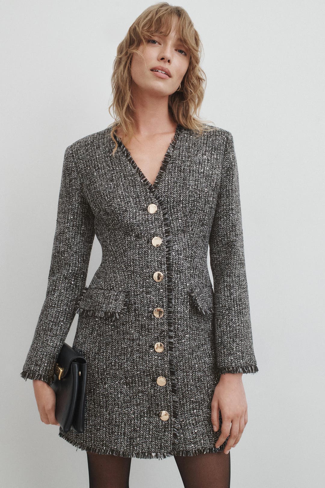 Sparkle Tweed V-Neck Mini Dress by Toccin | Rent the Runway