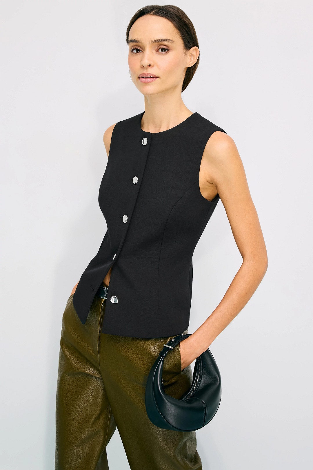 Accent Button Crew Neck Vest by Rosetta Getty x RTR 3