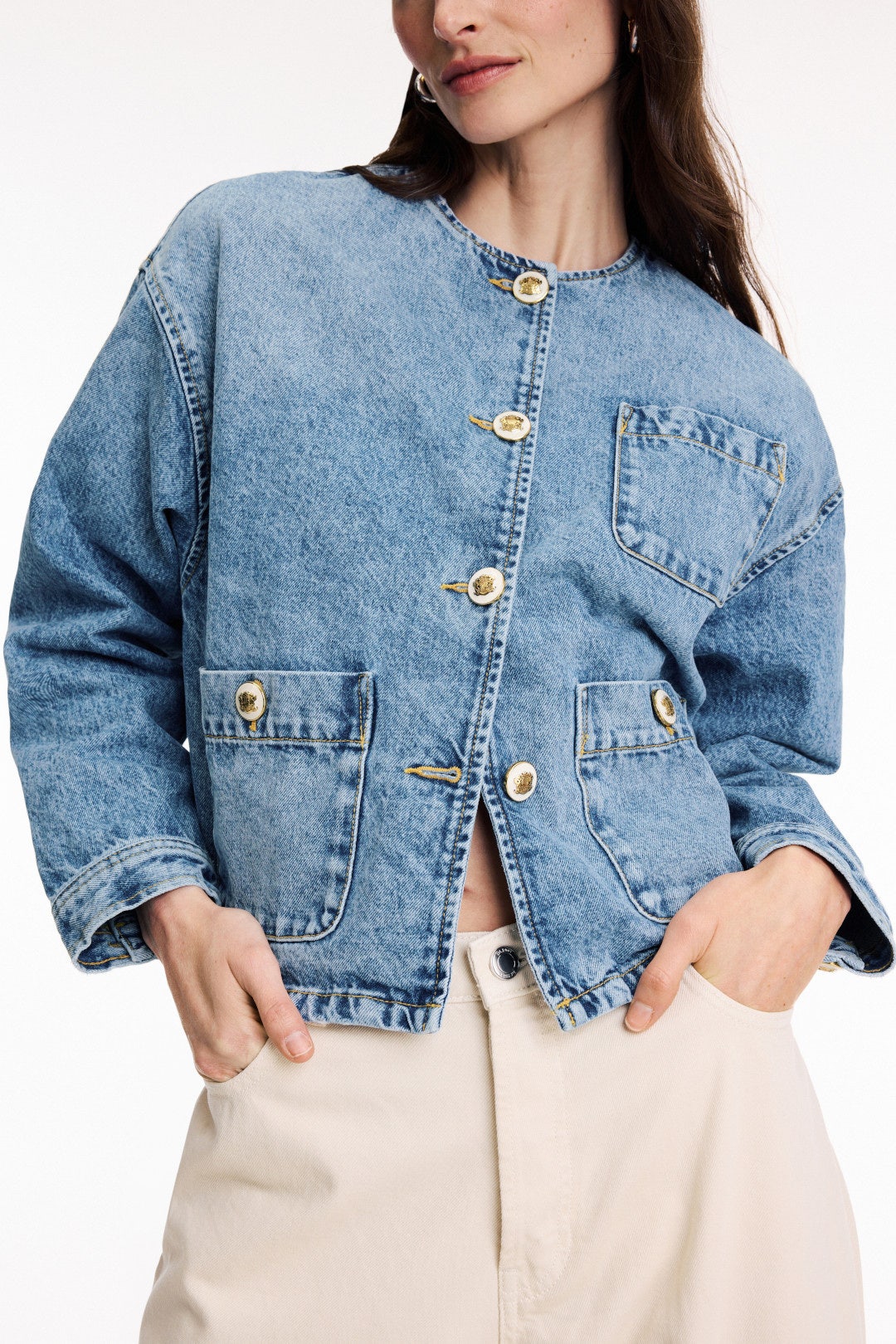 Collarless Lady Denim Jacket by Sandro 3