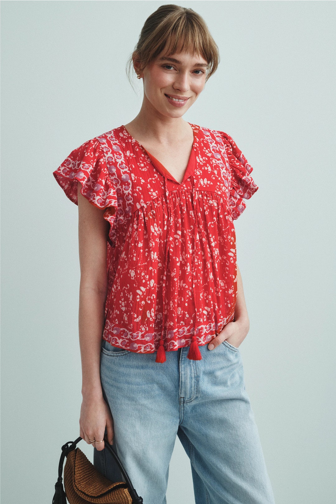 Tie Neck Flutter Sleeve Top by Sea NY x RTR 3