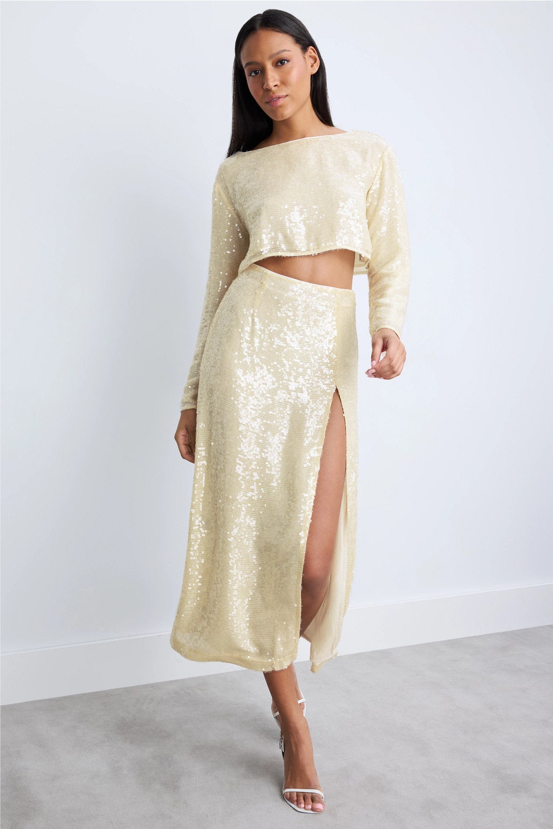 Sequin Cropped Boatneck Top by LAPOINTE 3