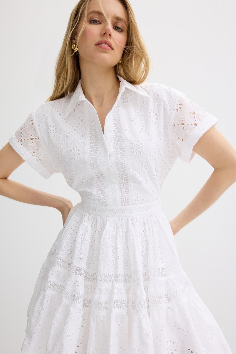 White Eyelet Mini Dress by Maje - Photo 3