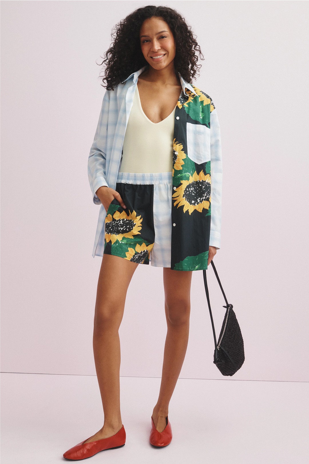Gingham Sunflower Shorts by Moschino Jeans 3