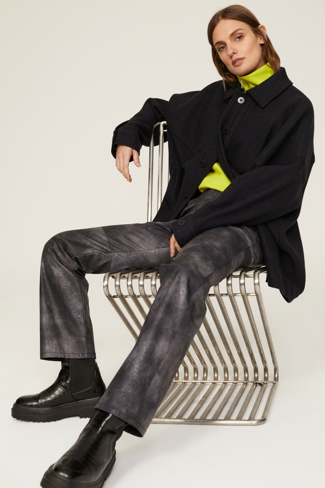 【OPEN YY】FAUX LEATHER TIE-DYE PANTS / CHARCOAL Tie Dye Faux Leather Pants by TheOpen Product | Rent the Runway