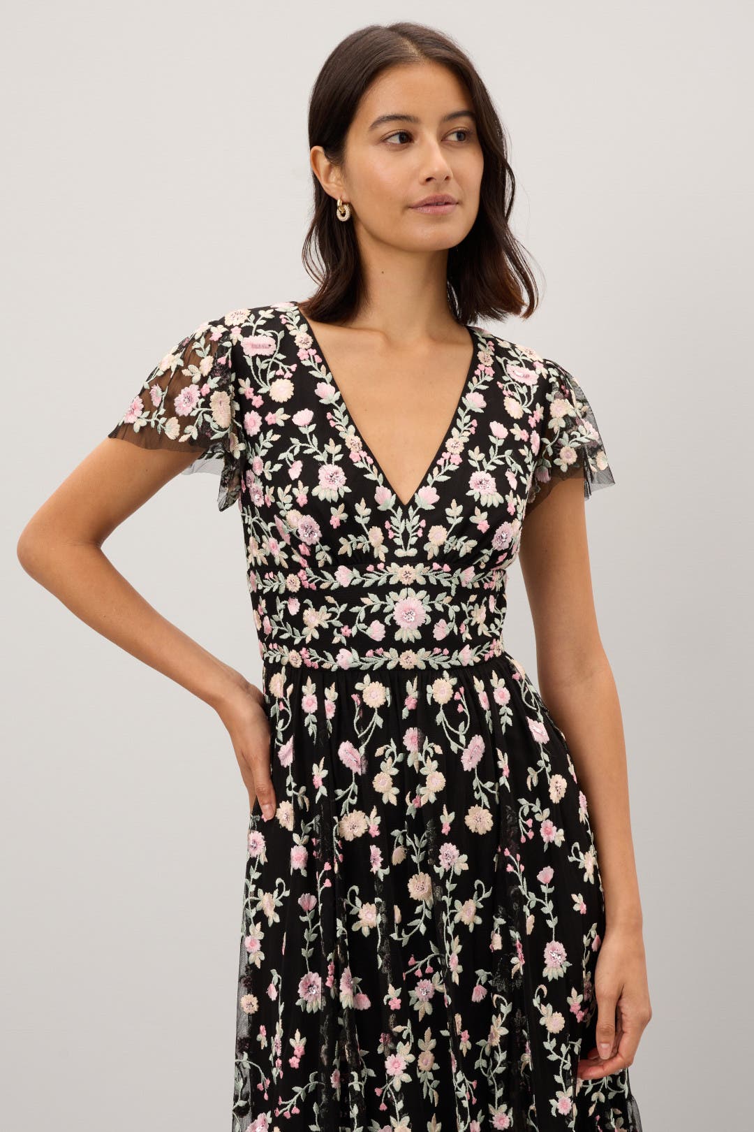 Black Multi Embroidery Midi Dress by Ieena for Mac Duggal | Rent