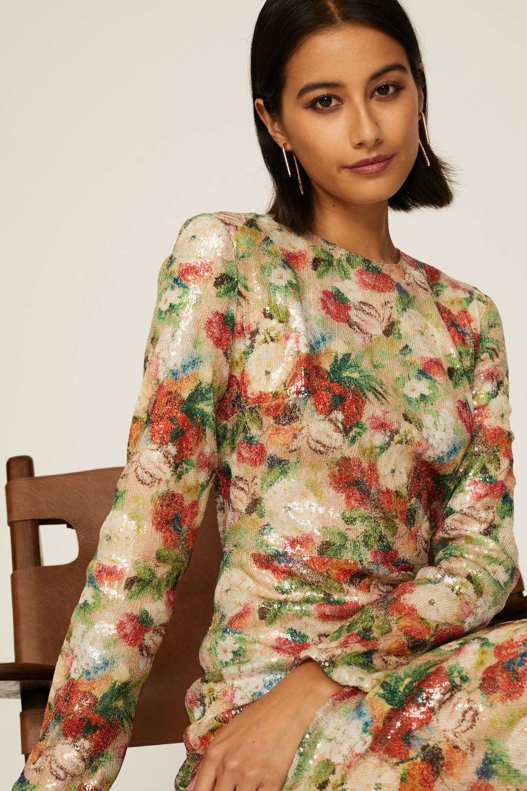 【新品】Estella.K Rosetta Floral Dress Lela Rose - Evelyn Chestnut Metallic Floral Midi Dress