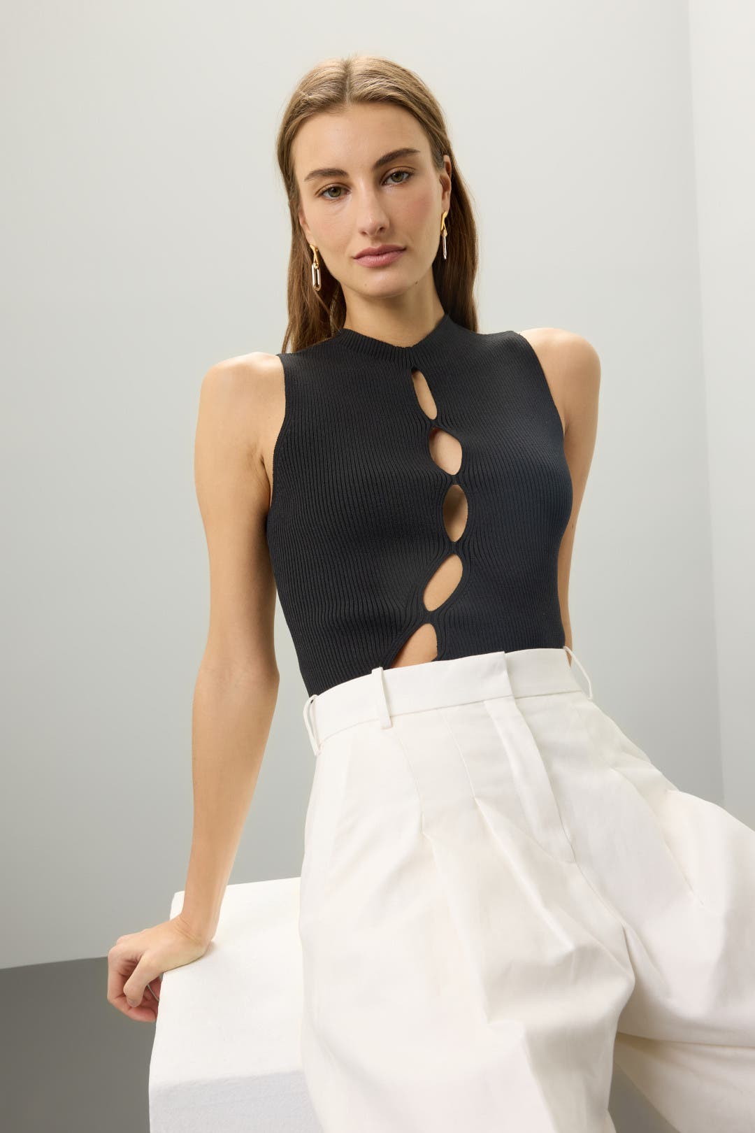 Black Cut Out Knit Top by Ronny Kobo x RTR | Rent the Runway
