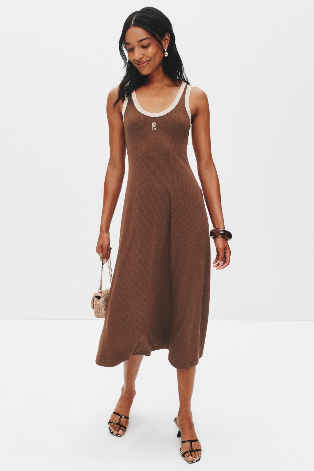 Brown Contrast Rib Tank Dress by Rosetta Getty 3