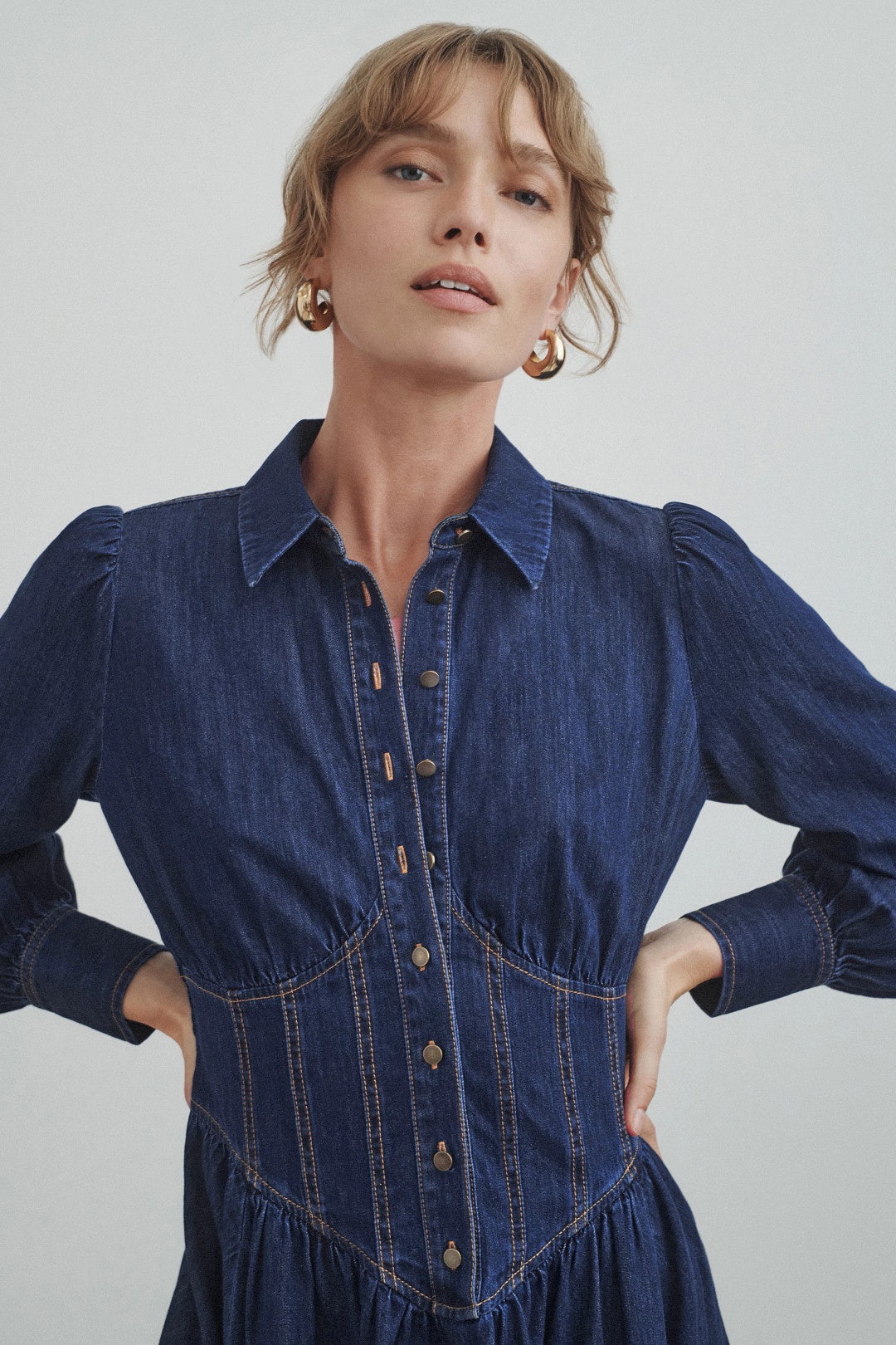 Denim Corseting Midi Dress
