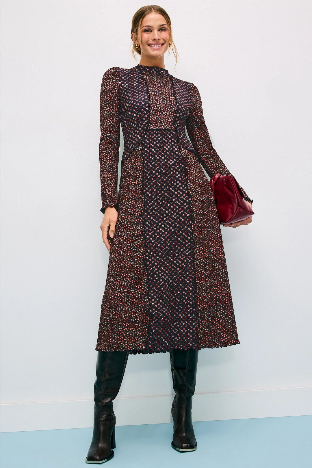 Mixed Print Jersey Midi Dress