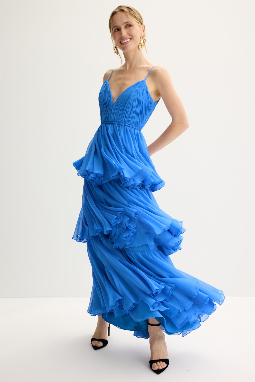 ★Mac Duggal★Blue ワンショルダー ティアード シフォンドレス ☆Mac Duggal☆Blue ワンショルダー ティアード シフォンドレス