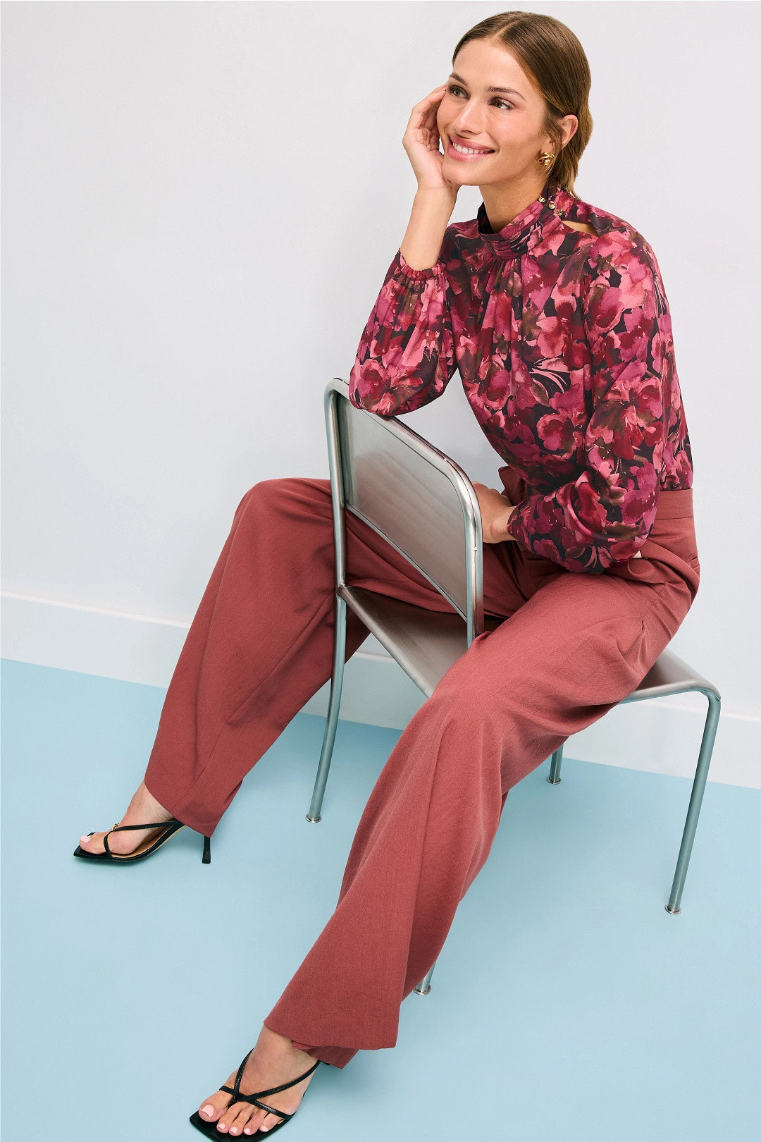 Mock Neck Puff Sleeve Blouse