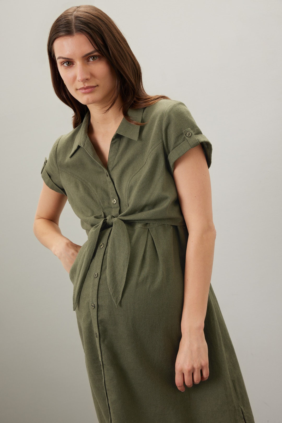 Colette Tie Up Linen Maternity Dress by ripe 3