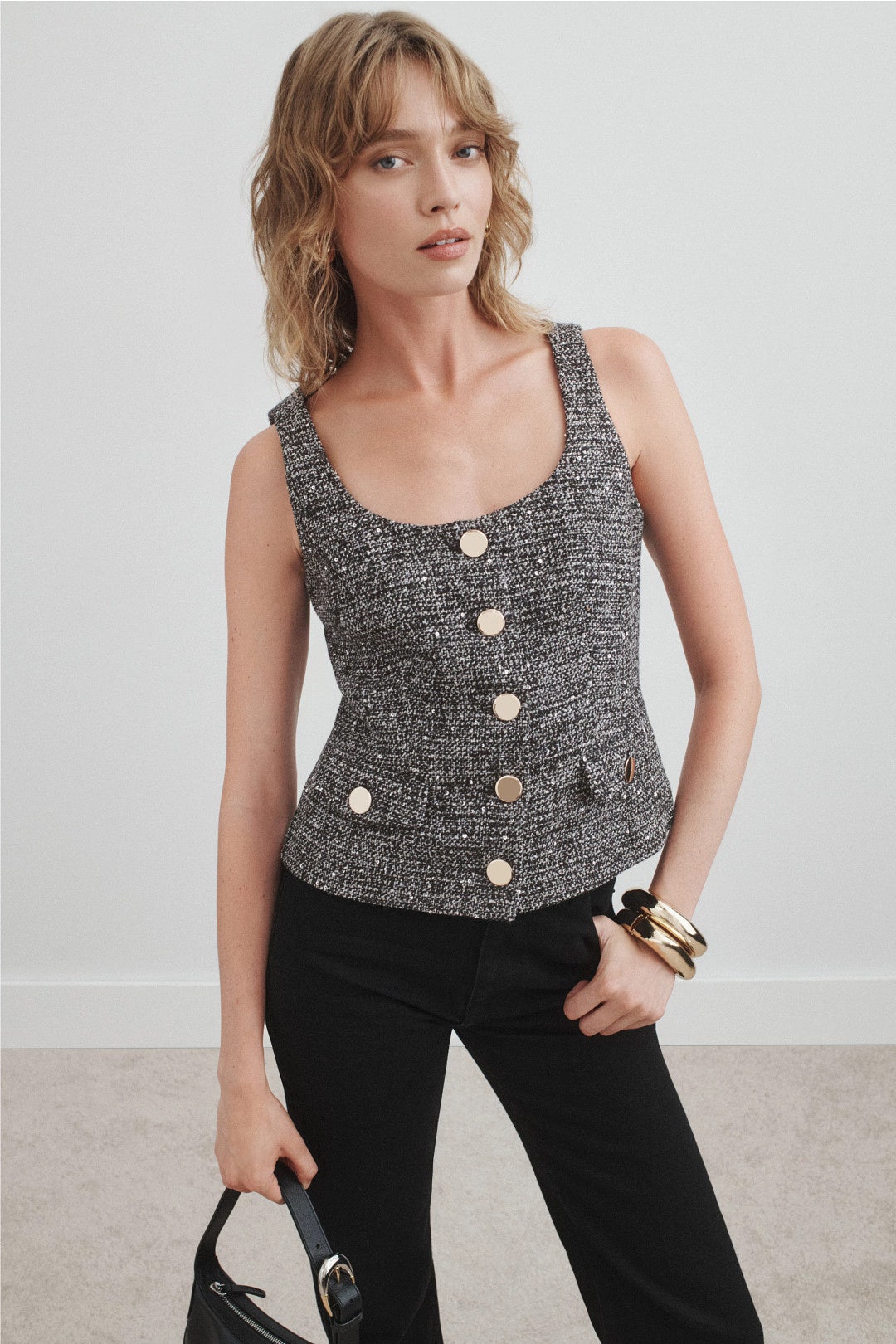 Button Front Scoop Neck Top by Toccin 3