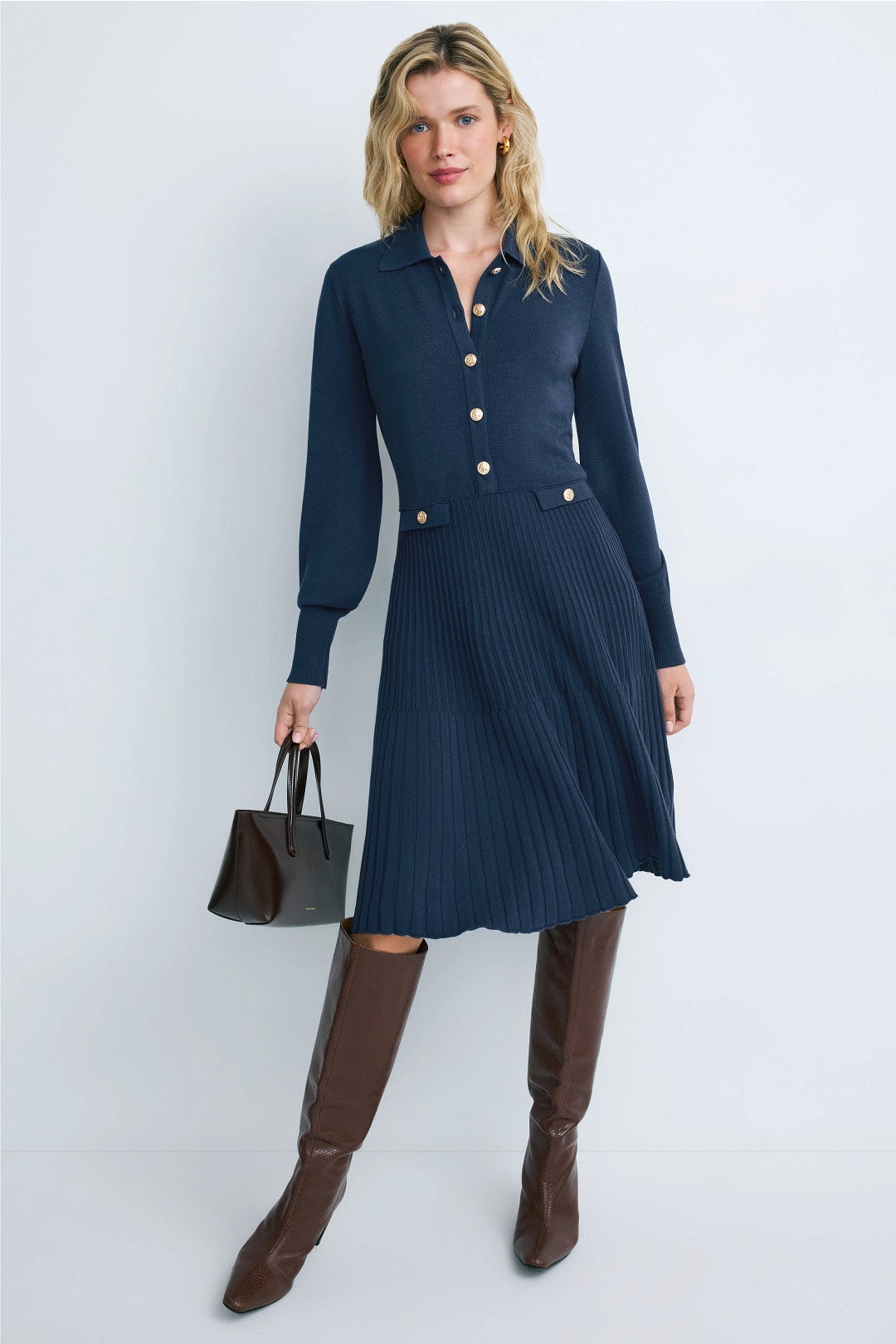 Mir Navy Knit Collared Dress by Aldomartins 3