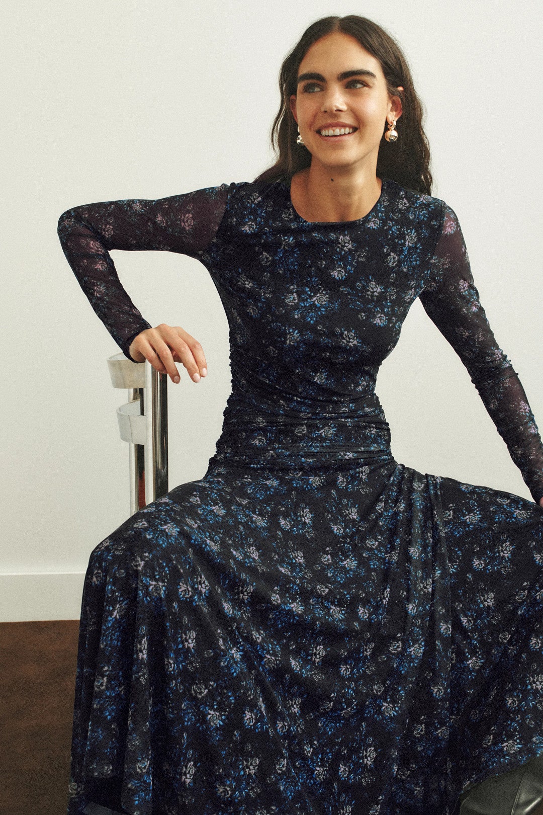 Floral Ruched Mesh Dress by GANNI 3