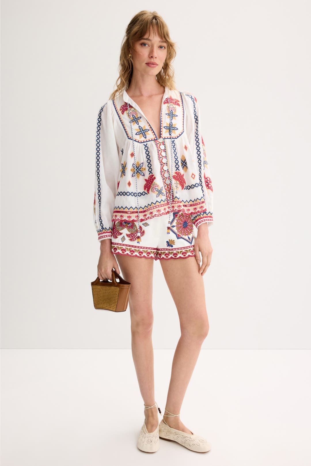 Marys Tiles Off-White Embroidered Blouse by FARM Rio | Rent the Runway