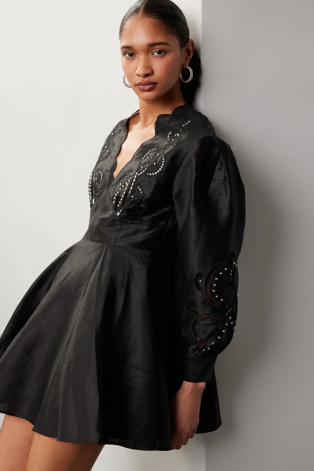 embroidered satin dress maje Maje Rilas Embroidered Satin Mini Dress