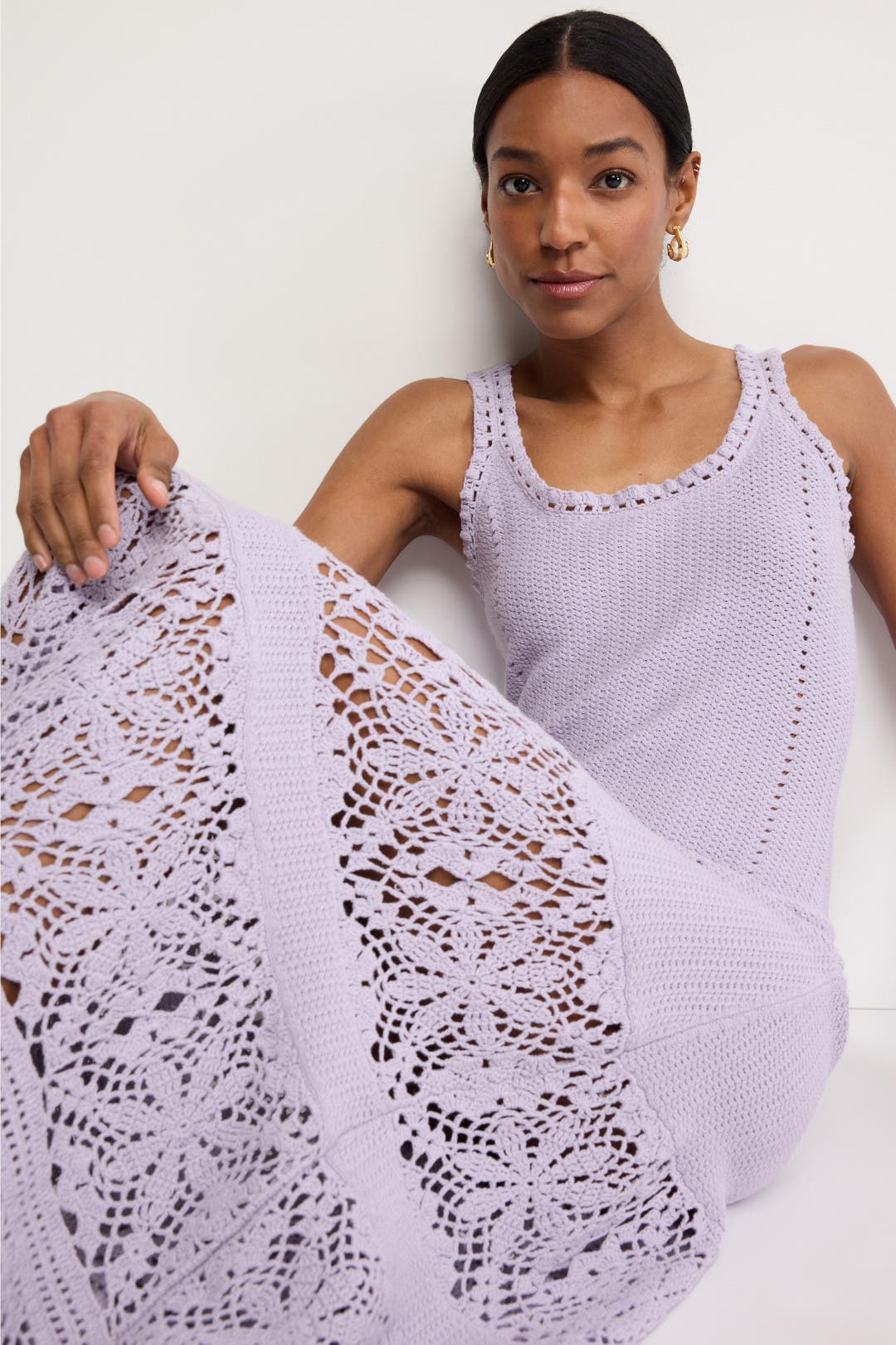 新品 アメリUND CROSS NECK CROCHET KNIT DRESS Ameri/UND CROSS NECK CROCHET KNIT DRESS