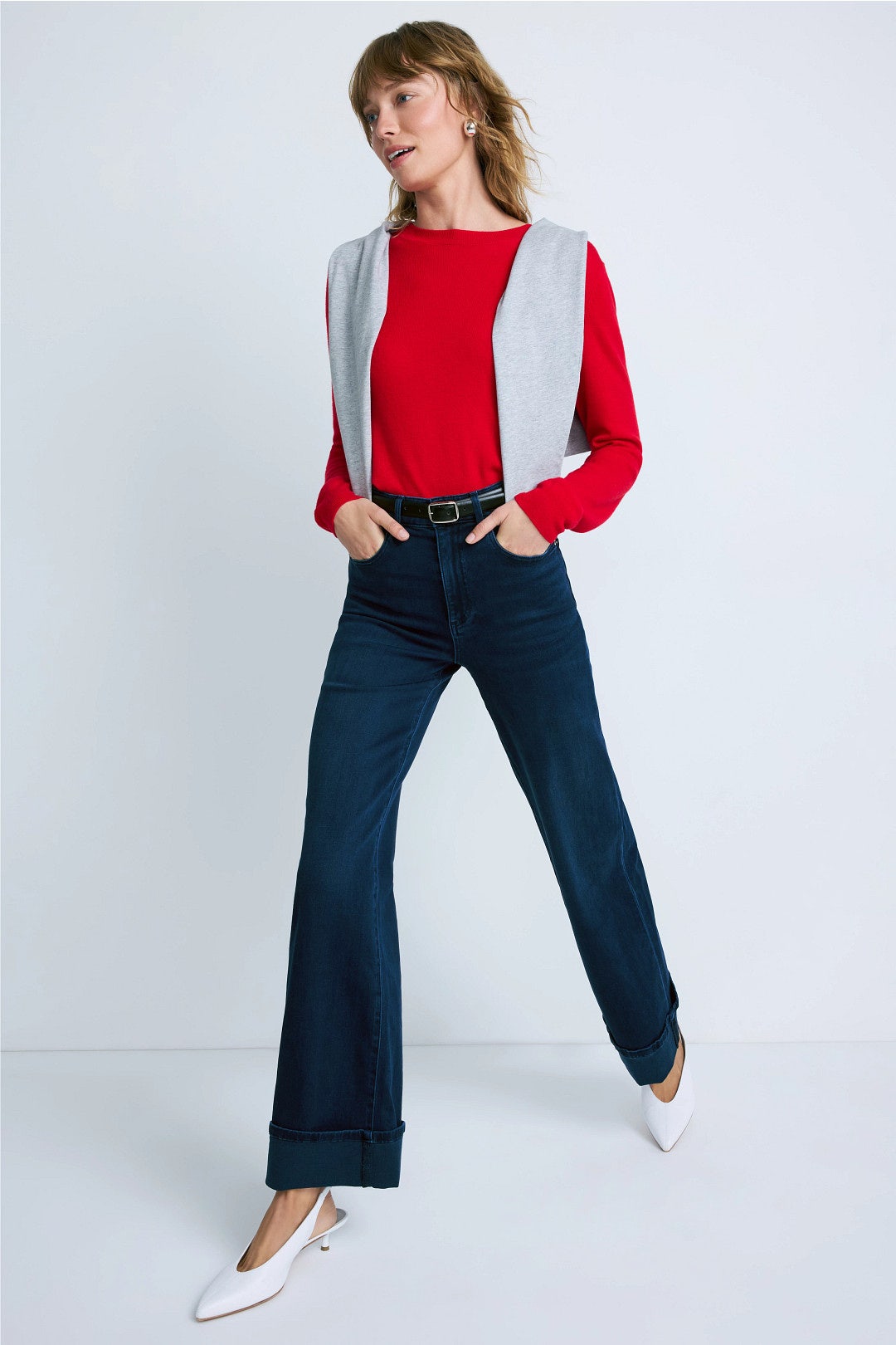 High Rise Column Jeans With Cuff