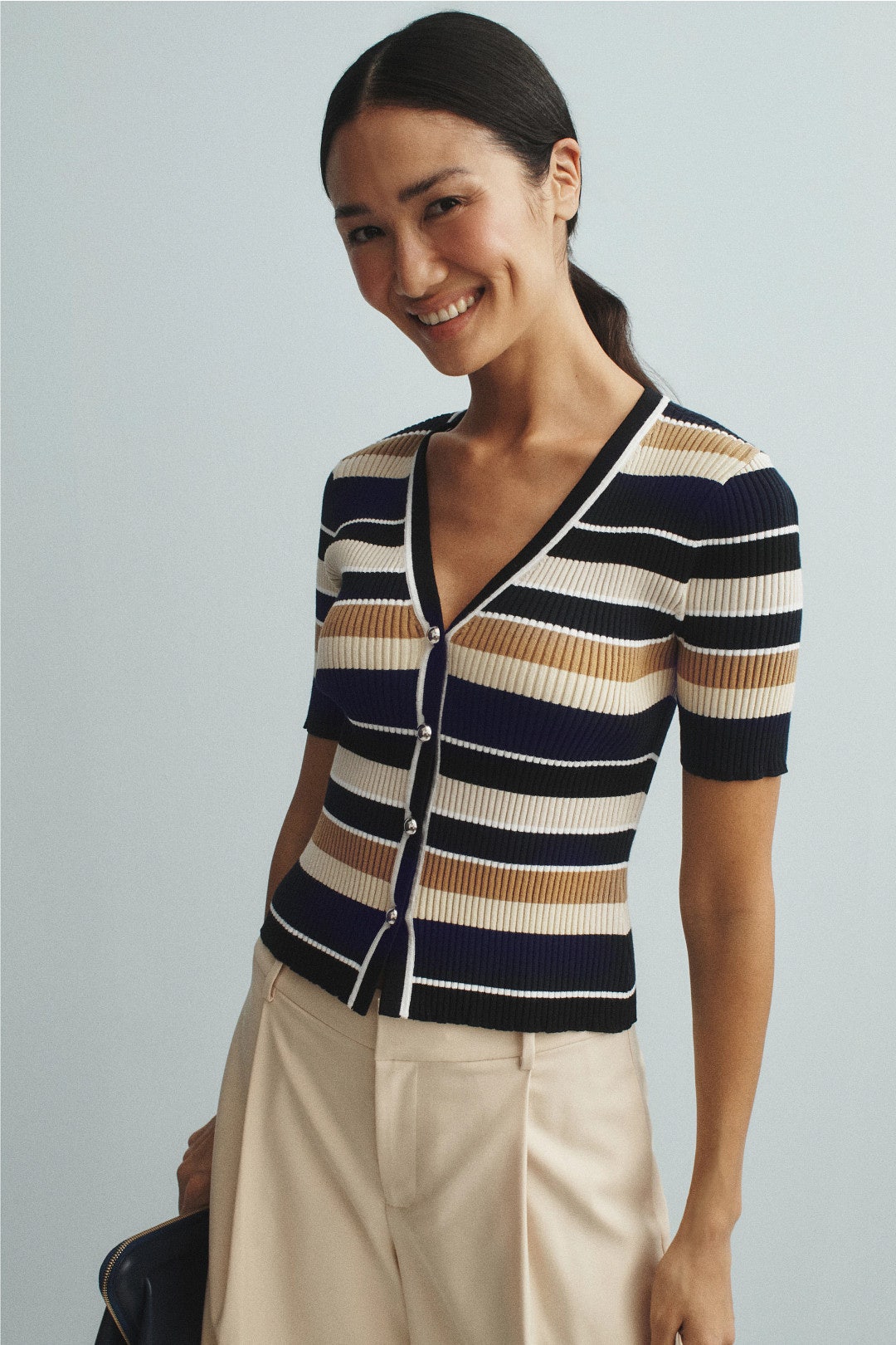 Short Sleeved Striped Cardigan by Toccin 3