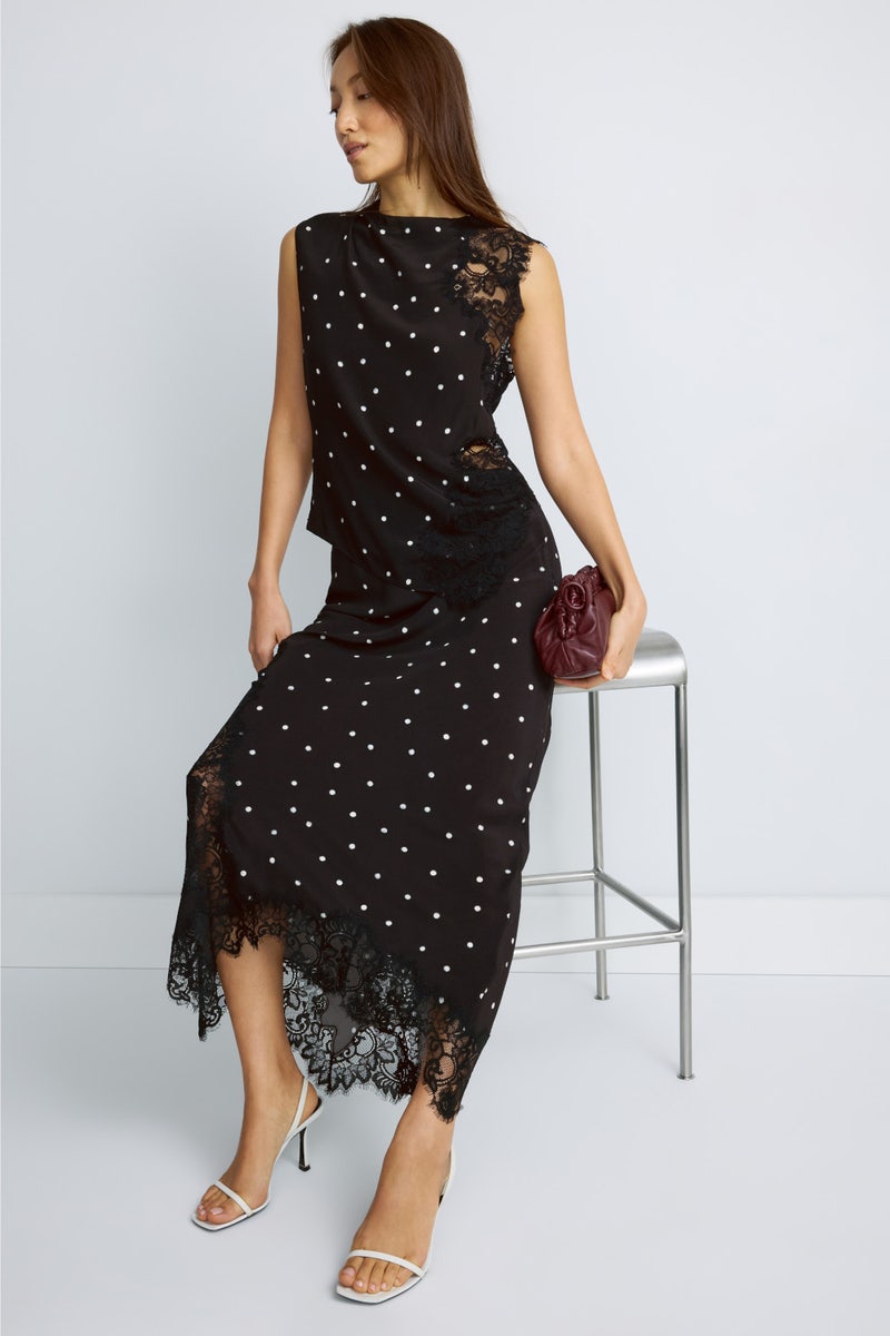 silk laundry polka dot dress Polka Dot Short Sleeve Midi Dress