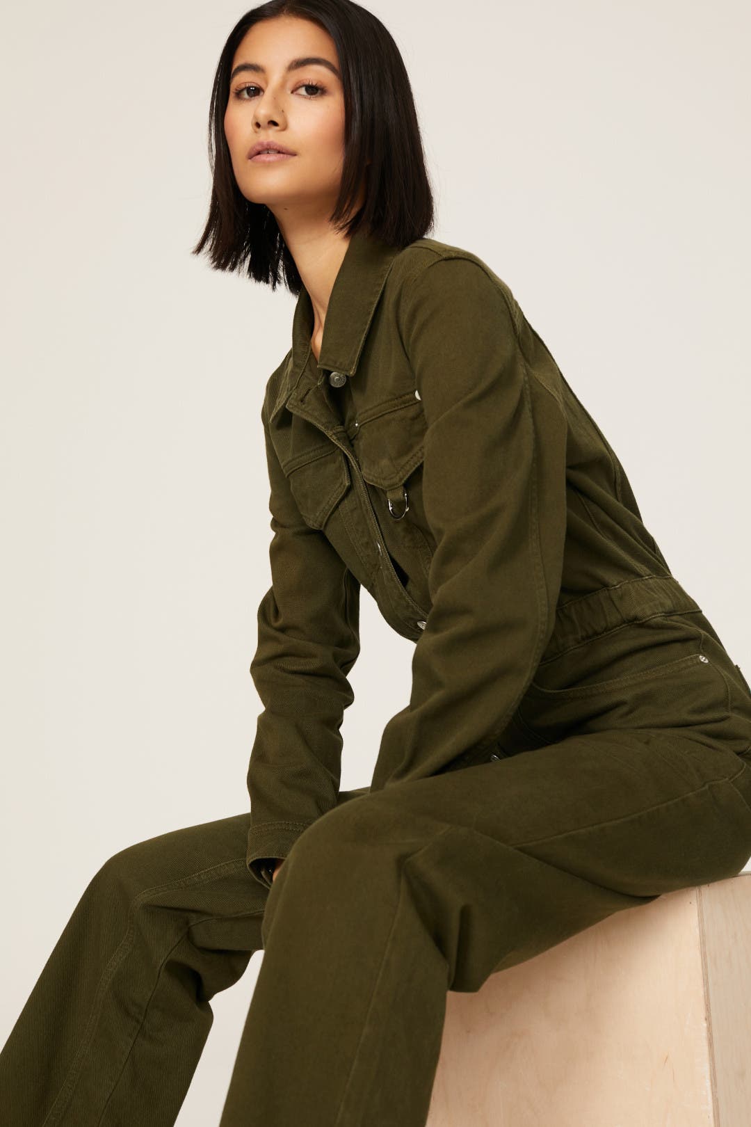 オールインワン・サロペット PRADA KHAKI COTTON JUMPSUIT Prada Cotton Jumpsuit With Belted Waist And Pockets In Beige