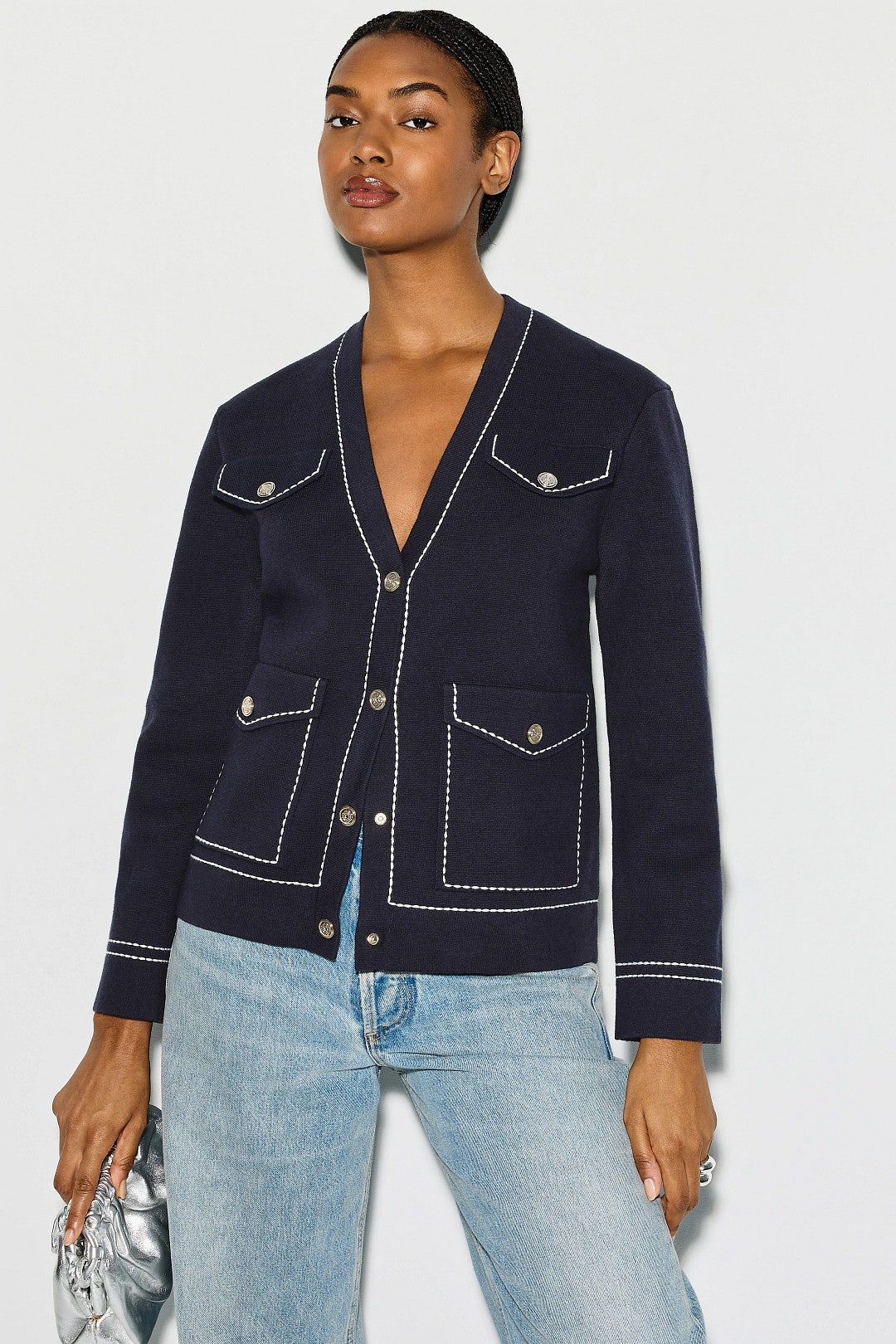 Moussy Contrast Stitch Cardigan by Maje 3