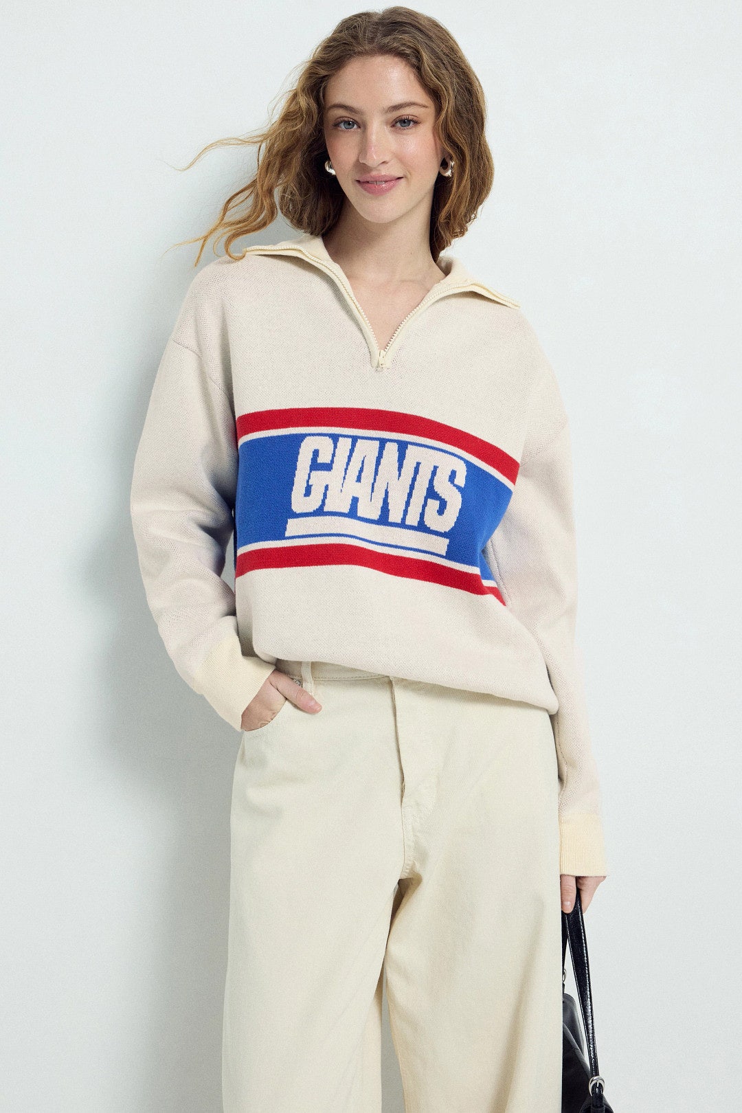 NY Giants Logo Stripe Quarter Zip Sweater by Terez 3