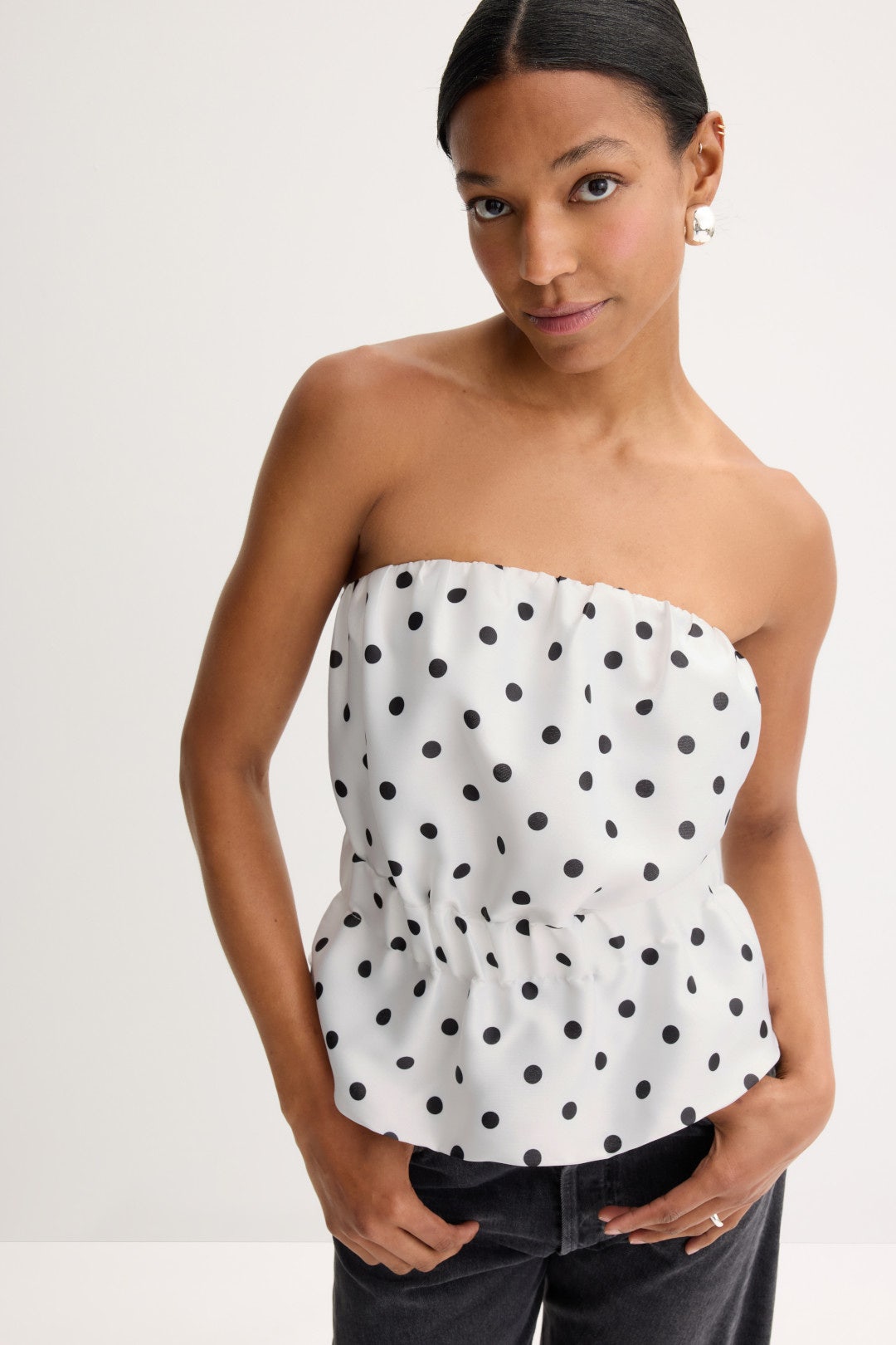 Strapless Polka Dot Peplum Top by French Connection 3