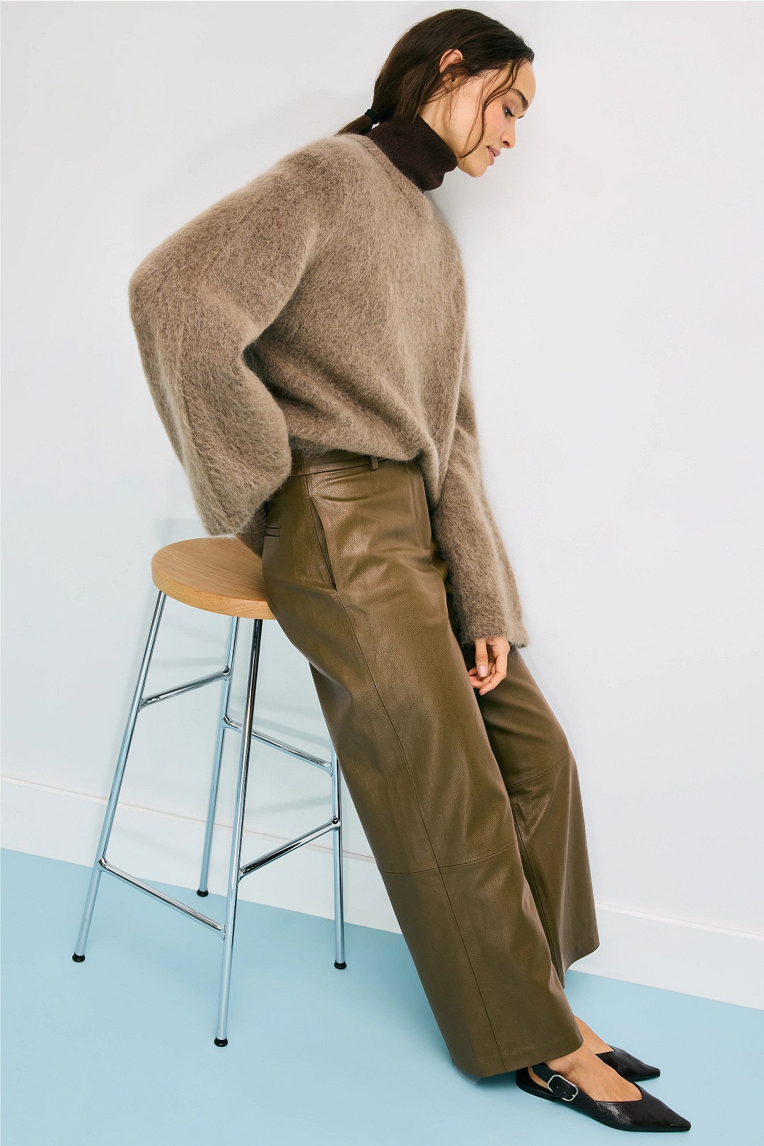 Green Faux Leather Wide Leg Pants by Rosetta Getty x RTR 3