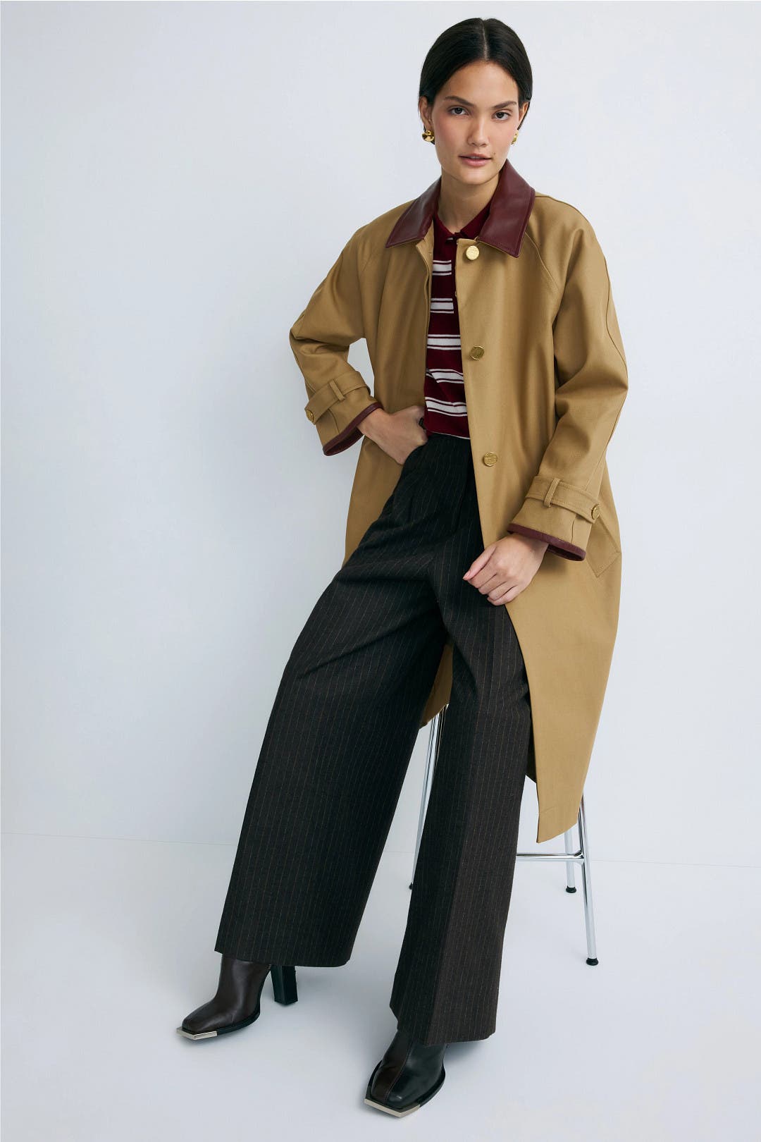 Joey Khaki Contrast Collar Trench Coat by Sandro | Rent the Runway