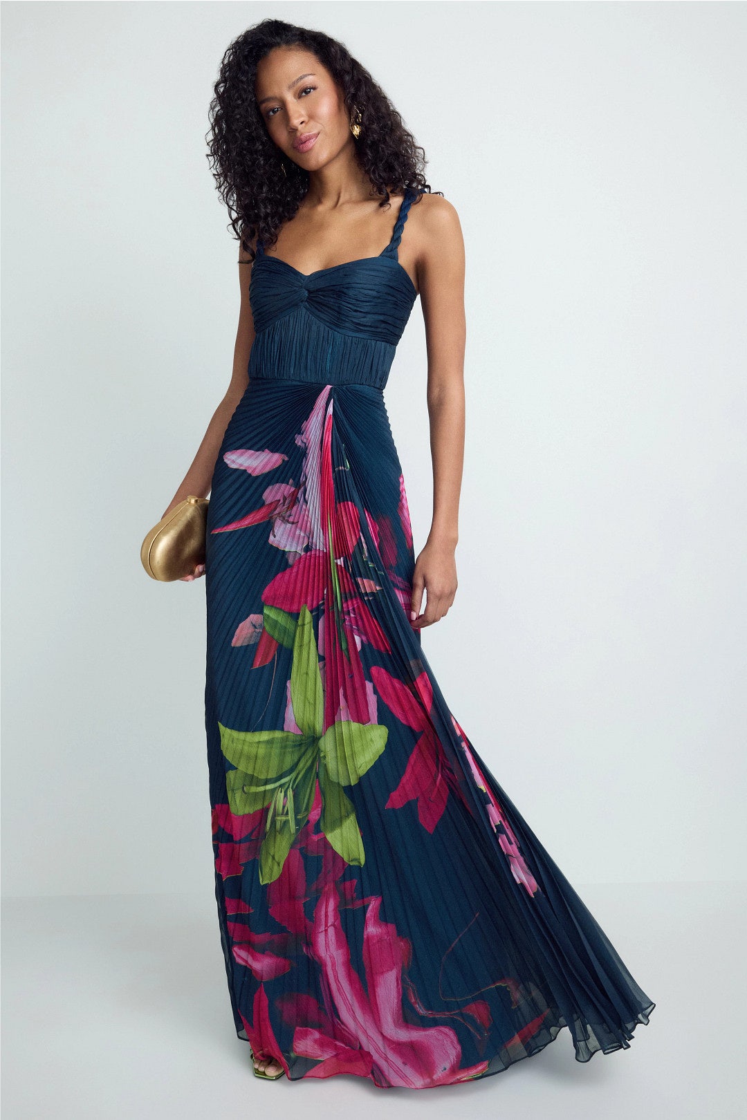 Drea Pleated Floral Gown by AMUR 3