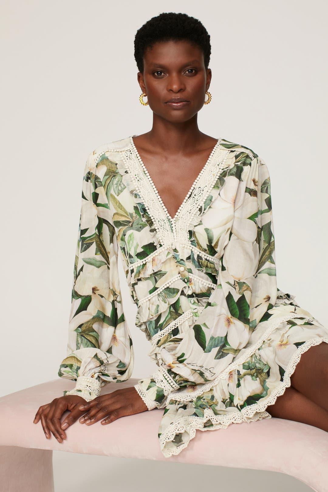 Everyday dress S 【美品】 SABINA MUSAYEV | Kimber Dress in Yellow Floral Chiffon Lurex