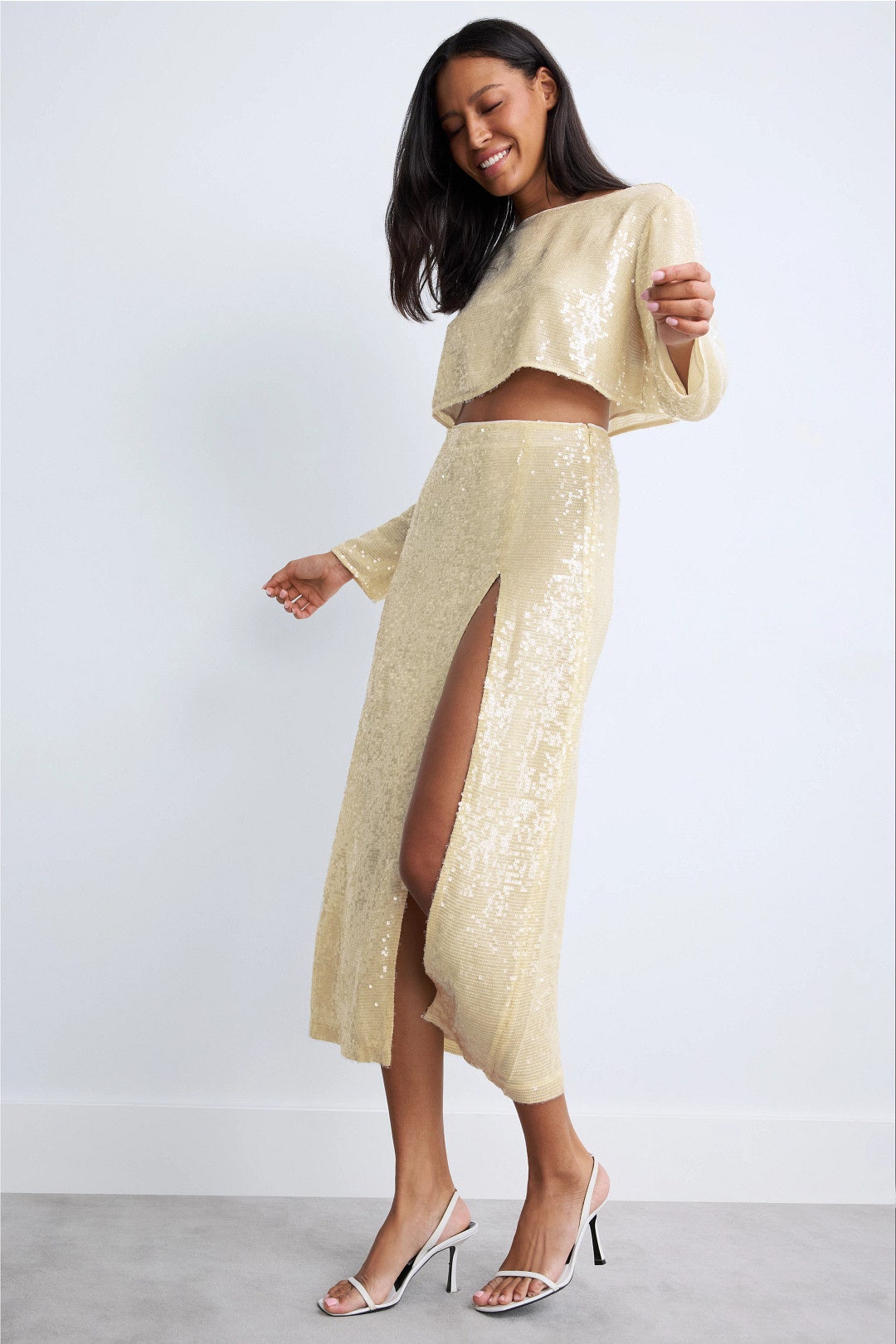 Sequin High Waist Slit Skirt by LAPOINTE 3