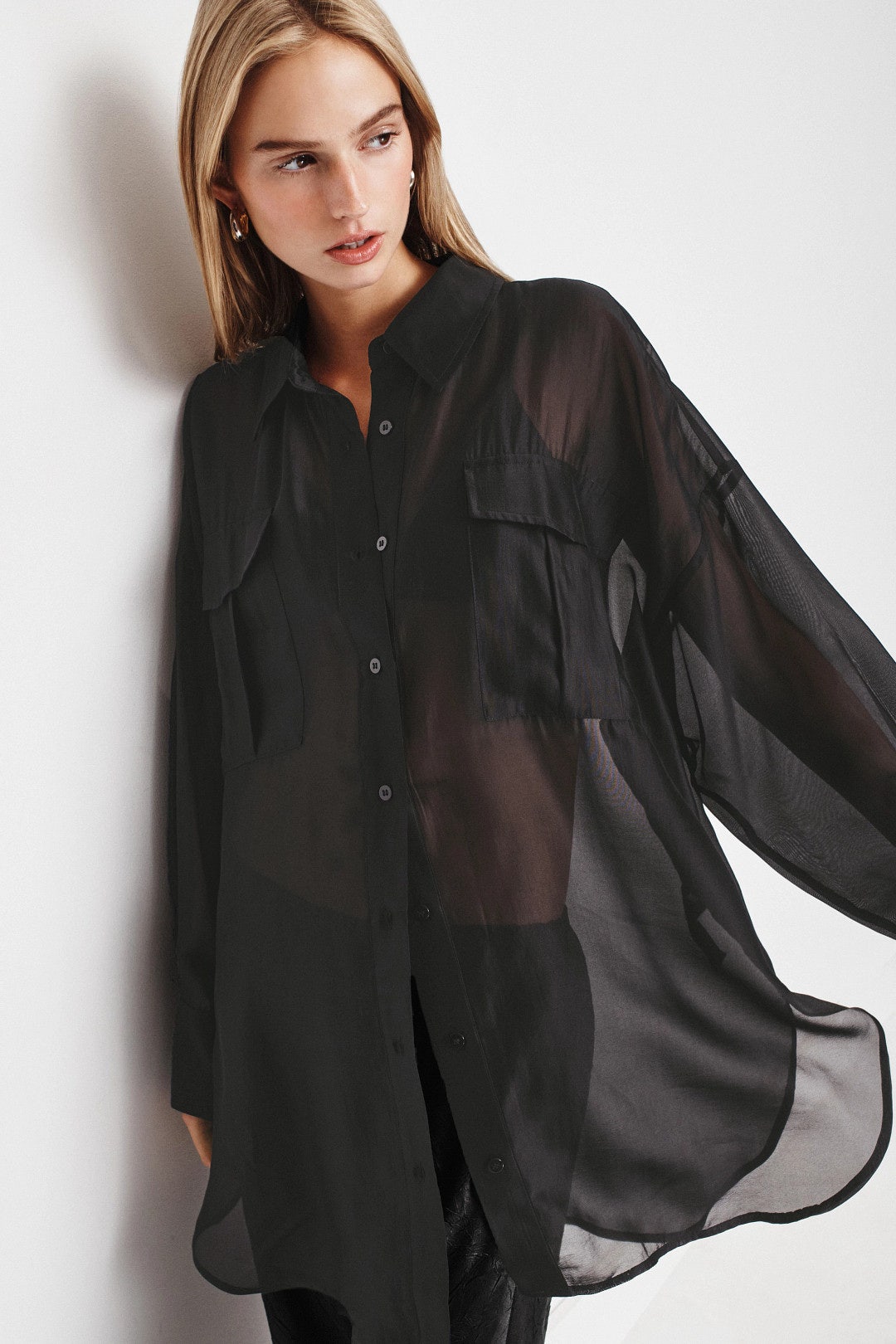 Hailey Sheer Button Down Shirt by Love Stories 3