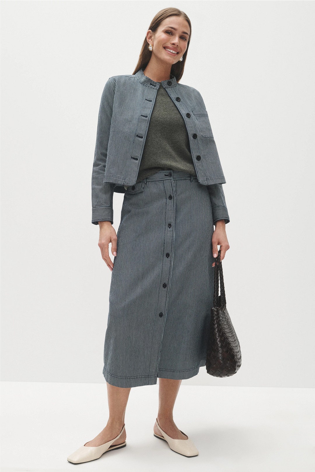 Robin Pinstripe Button Up Skirt by Ann Mashburn 3