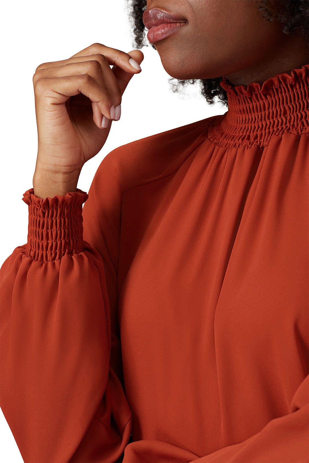 Brick Smocked Turtleneck Top by krisa 3