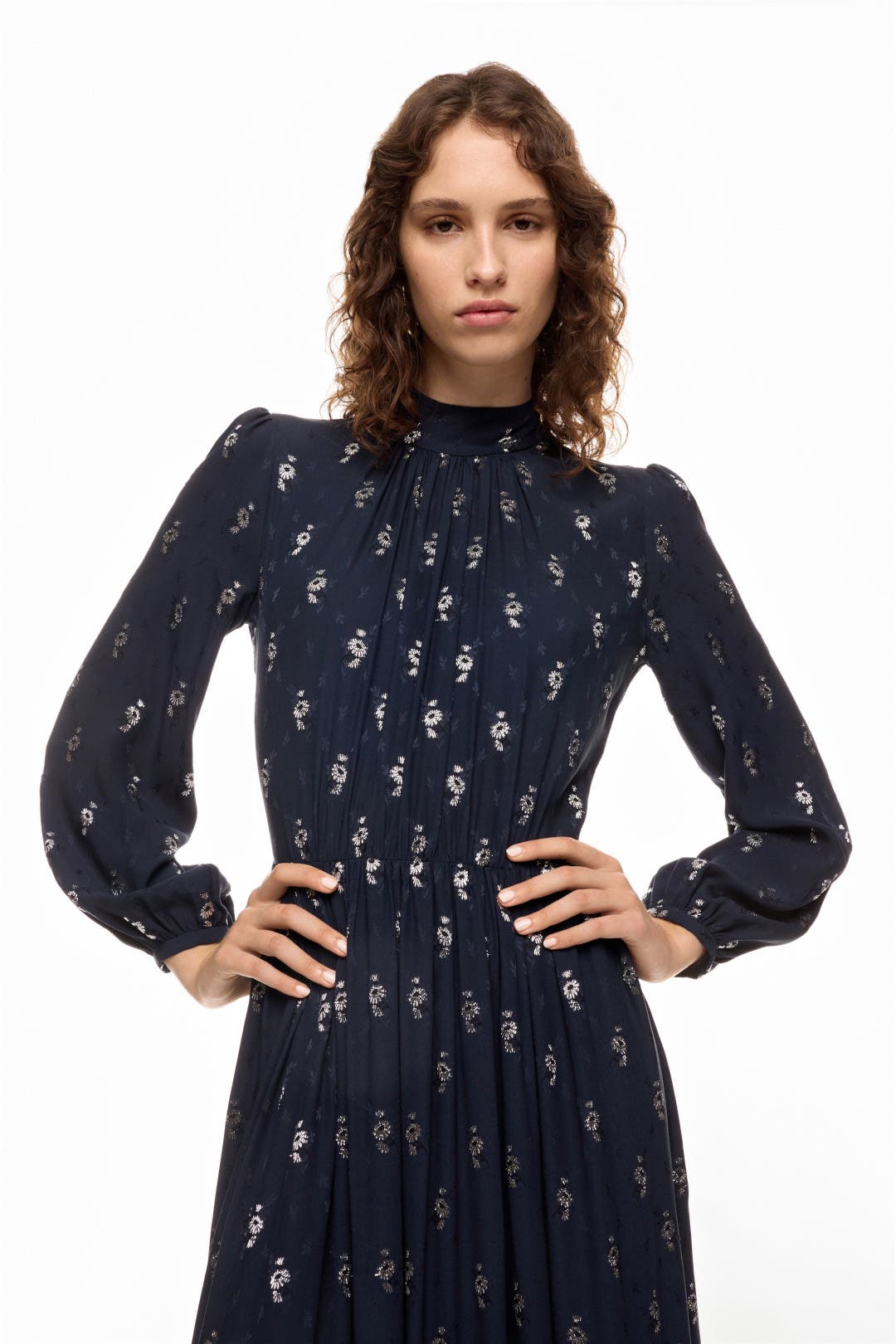 Navy Highneck Ruched Dress by Adam Lippes | Rent the Runway