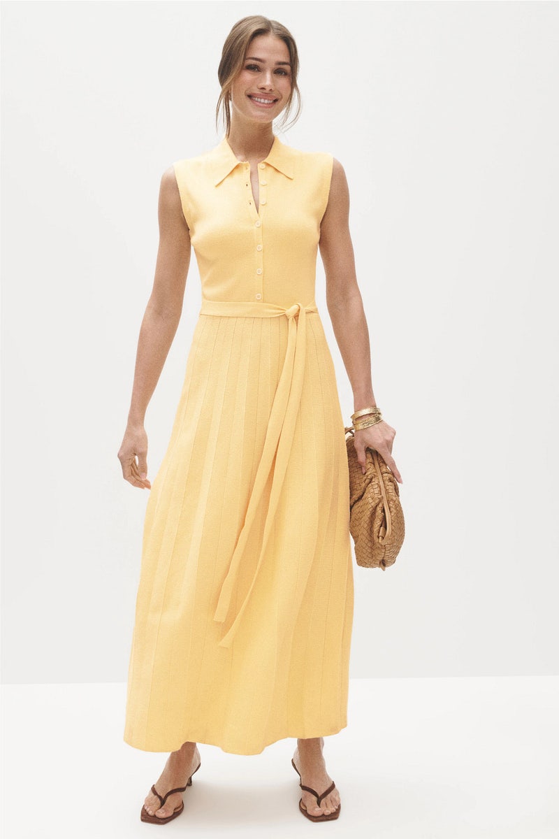 knee length dresses for ladies Bebe Women's The Sleeveless Midi Shirt Dress, Size XL in Light Wash Cotton/Spandex main image 0