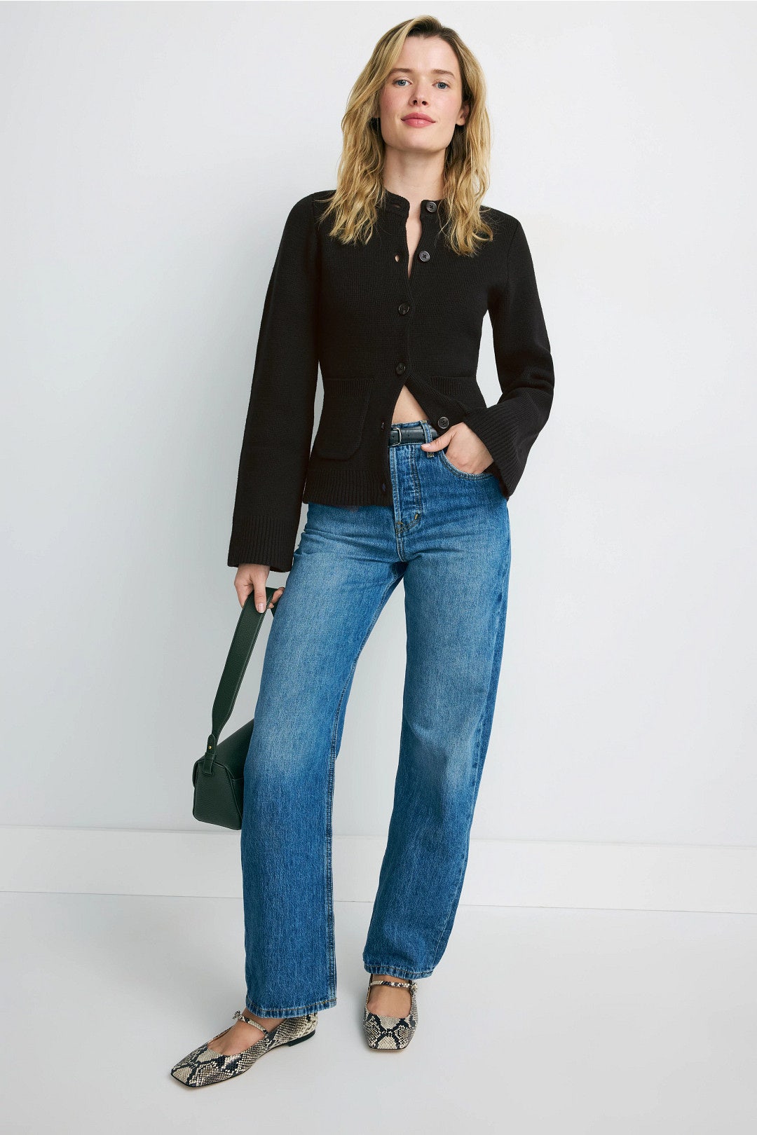 Black Eames Organic Cotton-Wool Button Cardigan by Modern Citizen 3