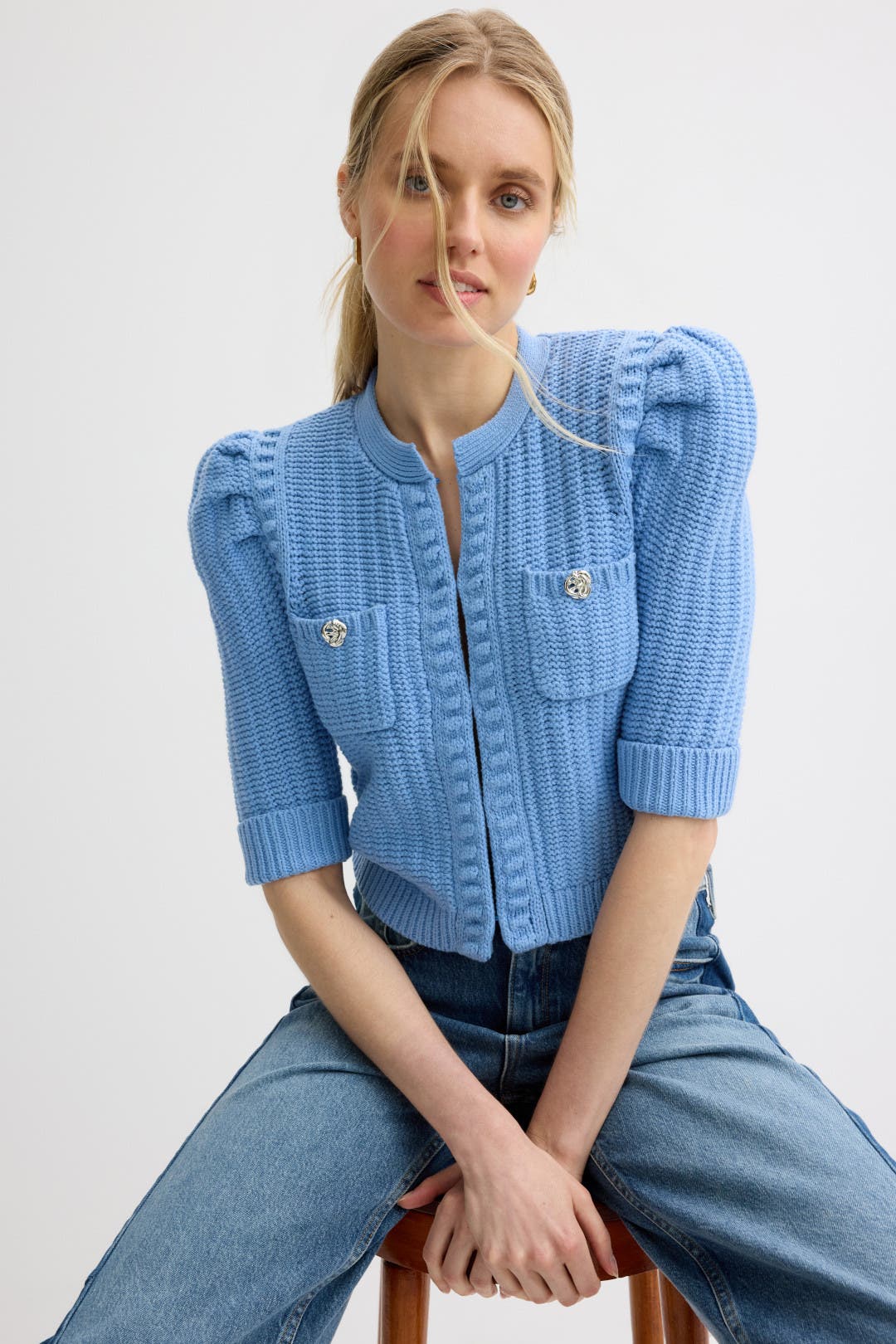 Delilah Crop Textured Cardigan by L'agence | Rent the Runway