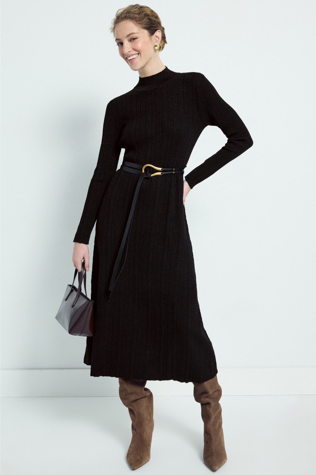 Mock Neck Long Sleeve Sweater Dress by Luxely 3