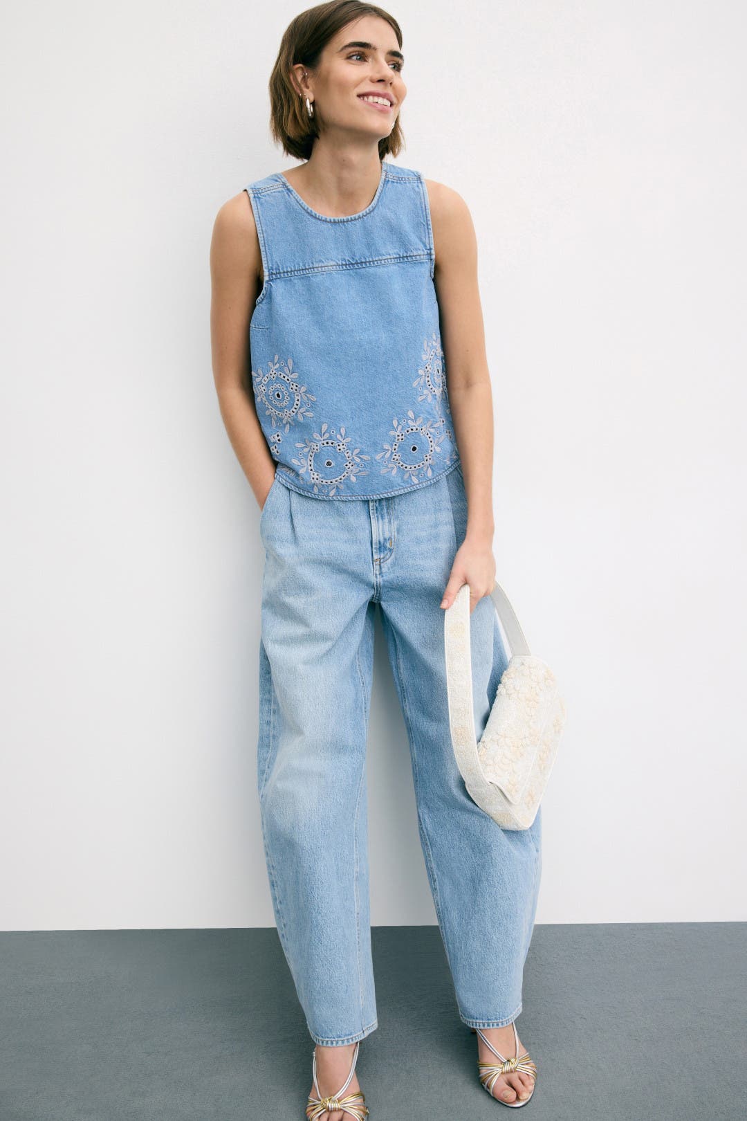 Broderie Anglaise Denim Top by GANNI | Rent the Runway