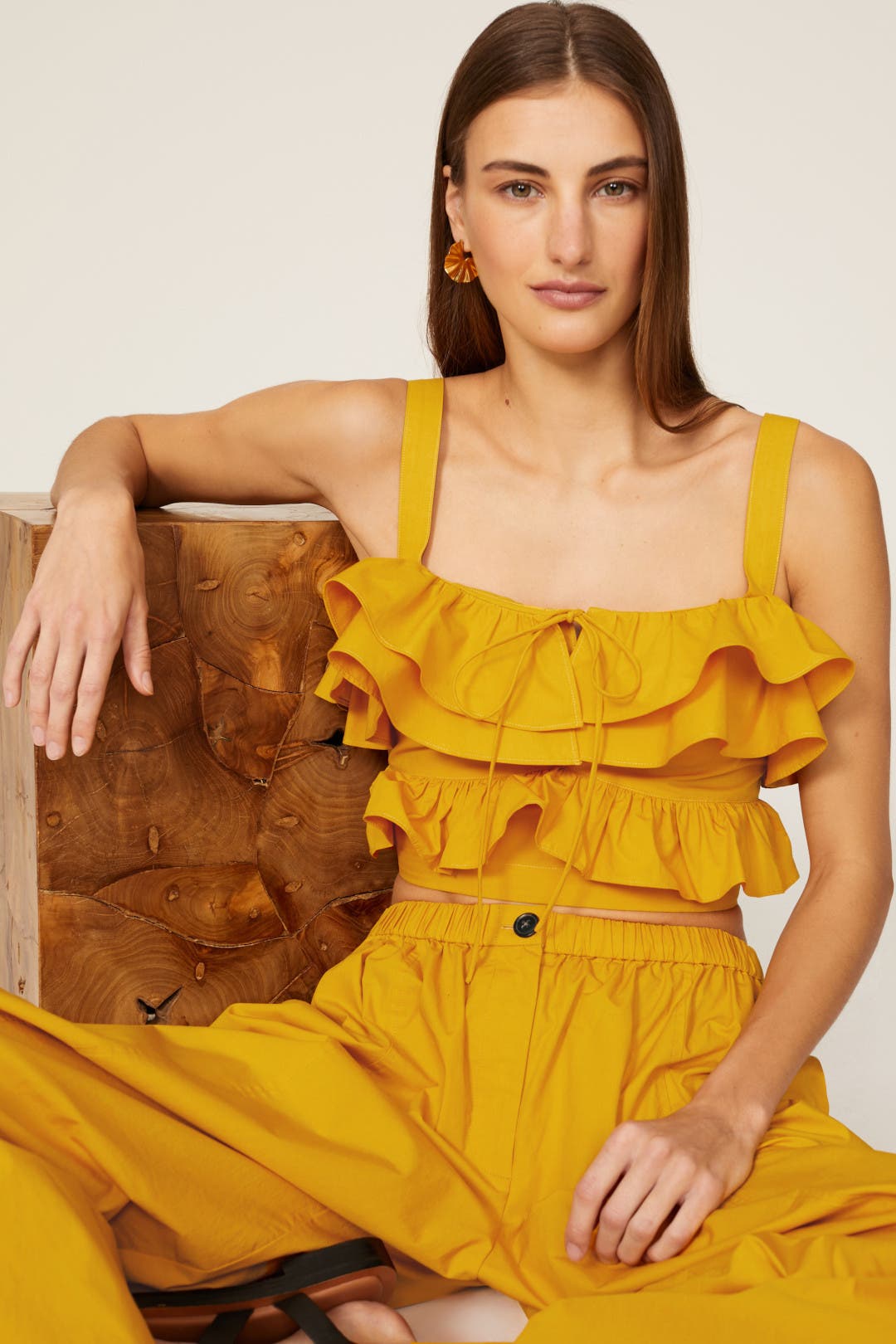 yellow ruffle crop top
