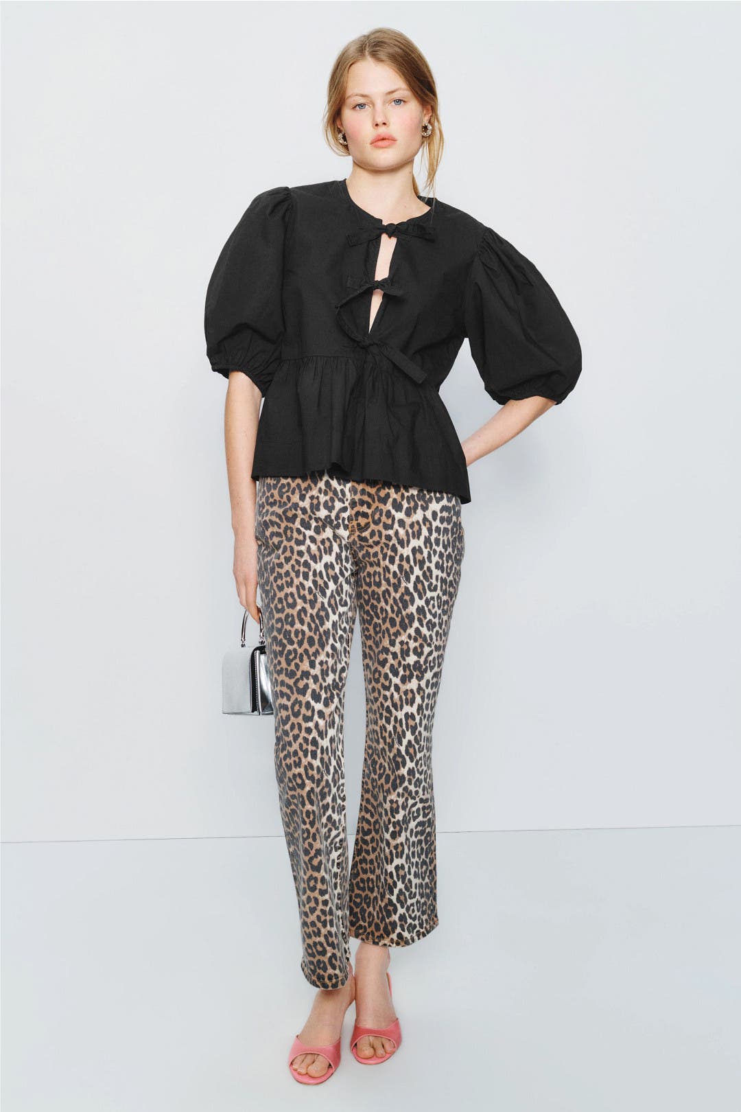 Black Cotton Poplin Peplum Blouse by GANNI | Rent the Runway