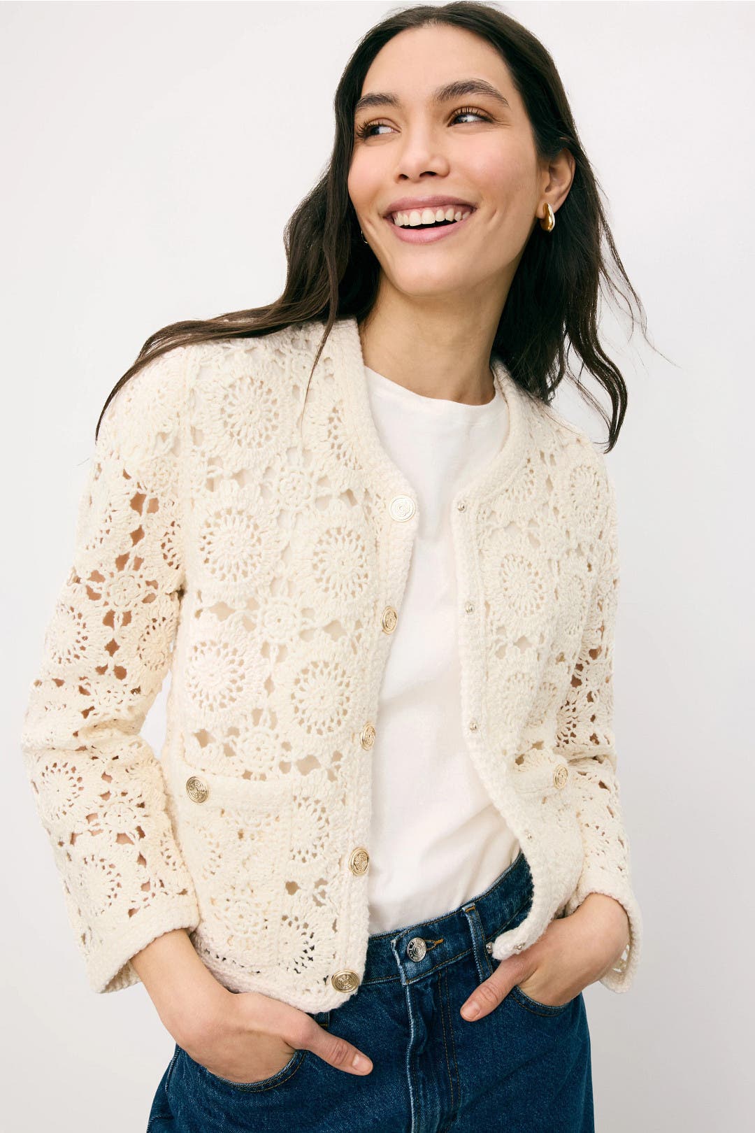 White Crochet Bomber Jacket by Maje | Rent the Runway
