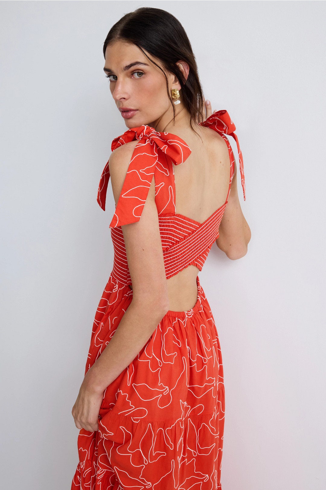 knee length dresses for ladies peach smocked maxi dress – Charming Charlie