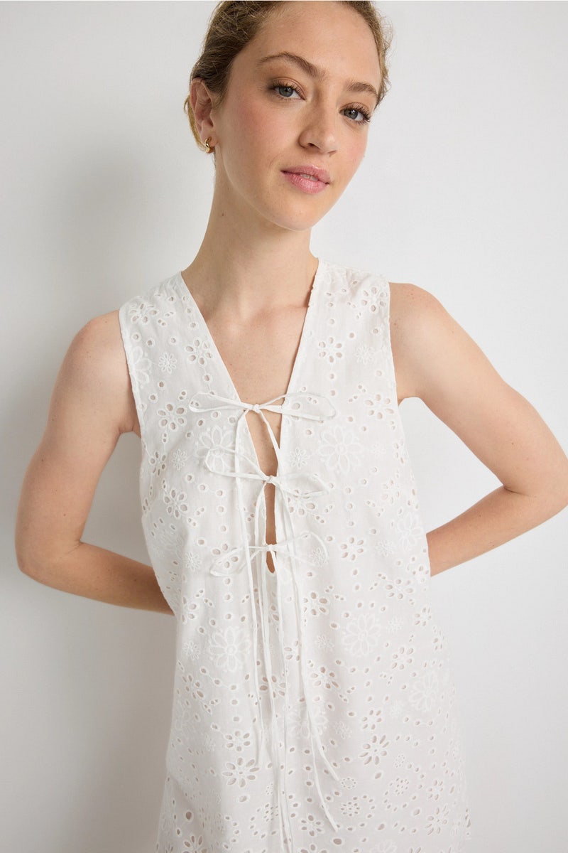 pinstripe linen sleeveless dress Felicia Handwork Draping Textured Stripe Sleeveless Dress in Linen Blend S/P